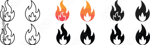 Collection of Fire Flame Icons in Different Styles and Colors vector illustration
