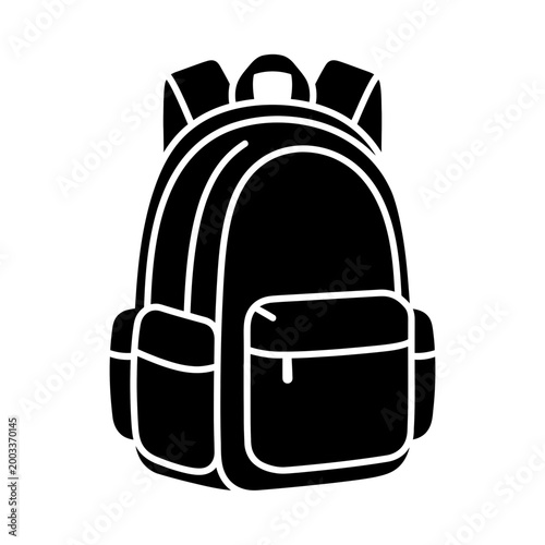 Black backpack with front pockets, clean design