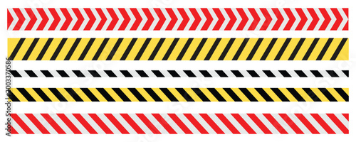 Caution warning barrier tape sign for web site road warning, Black and yellow line. Seamless barrier. Included brushes