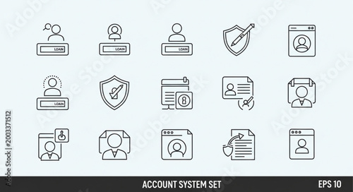 Account System Set Icons User Profile Security and Data Management.
