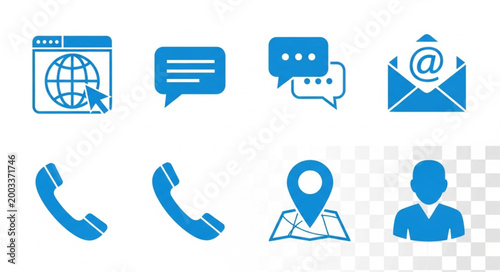 Set of communication and contact icons in blue.