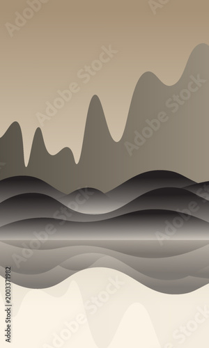 A serene sunset scene: a lone acacia tree silhouetted against a clear, gradient sky, overlooking rolling hills at dusk. Vector illustration