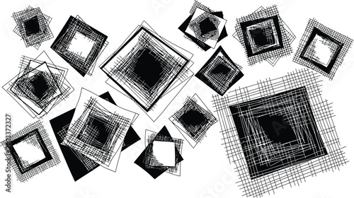 Abstract hand drawn sketch of overlapping square frames with rough pencil texture