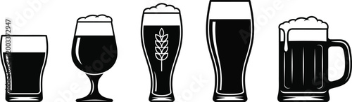 Vector beer glasses a collection of black and white beverage container illustrations