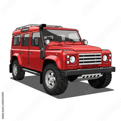 Fotografie Red Off Road SUV Realistic Defender Style Vector Illustration