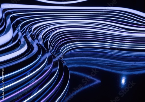 Abstract futuristic design with glowing lines and reflective surface