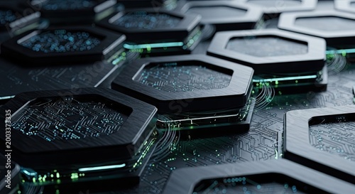 Abstract futuristic design with hexagon shapes and illuminated edges