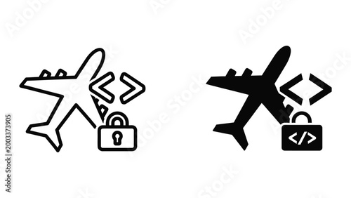 Photography Secure airplane icon with code lock and brackets