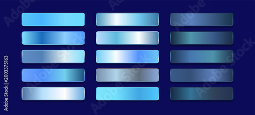 Blue metallic gradient background set. Metallic gradation textures. Shiny elegant vector gradient collection. eps 10