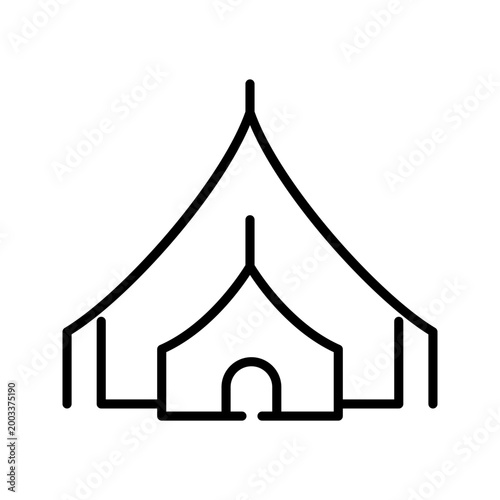 Camping tent icon. Travel and camping line symbol. Black and white.