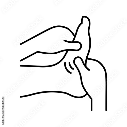 Foot massage icon. Healthcare and massage therapy line symbol. Black and white.