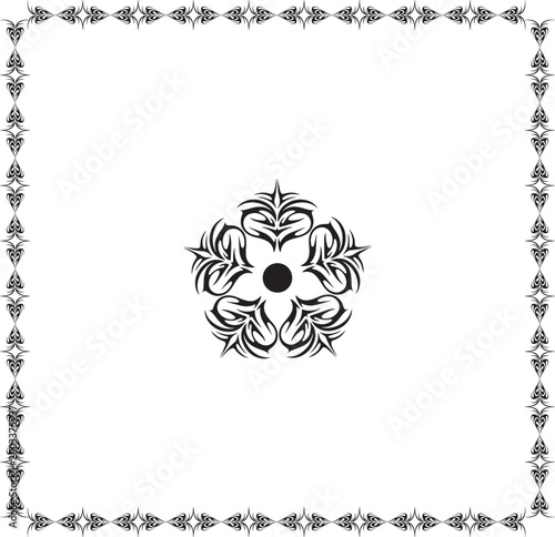 Tribal Floral Decorative Border Frame with Central Mandala Vector Design