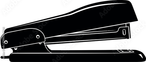 A black and white silhouette of a standard office stapler on a clean white background