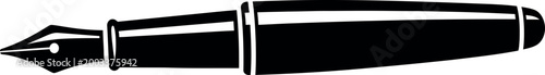 Elegant black fountain pen illustration a classic writing instrument depicted in a simple striking style