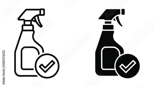 Foto Spray bottle icons with checkmark approval symbols