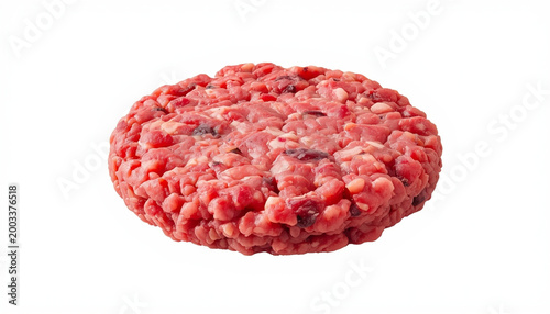 Raw ground beef hamburger patty isolated on white background fresh red meat texture organic food ingredient illustration design