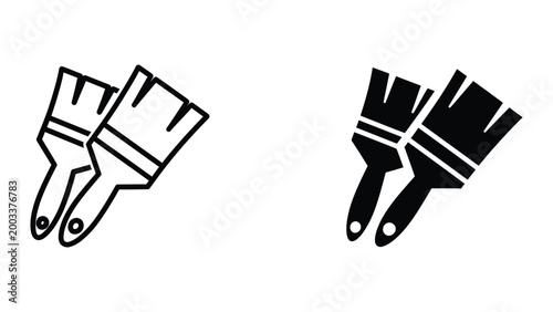 Black and white paint roller icon with handle