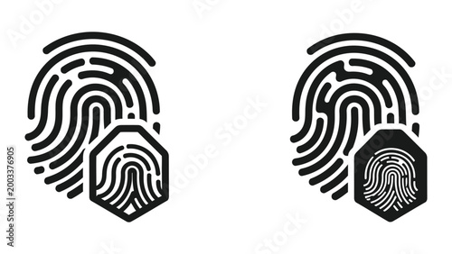 Konstfotografi Fingerprint and thumbprint on a hexagon shield icon