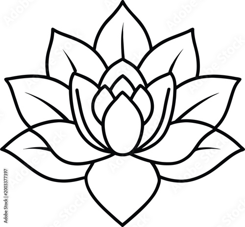 Outline of lotus flower with multiple petals.