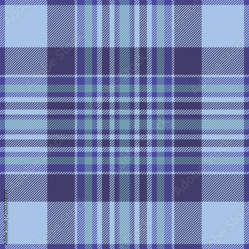 Minimal fabric pattern seamless, card check tartan background. Fluffy texture textile plaid vector in indigo and light colors.