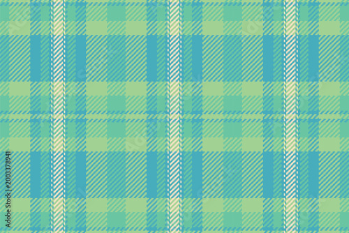 Realistic plaid seamless tartan, equal fabric background textile. Autumn texture pattern vector check in cyan and green colors.