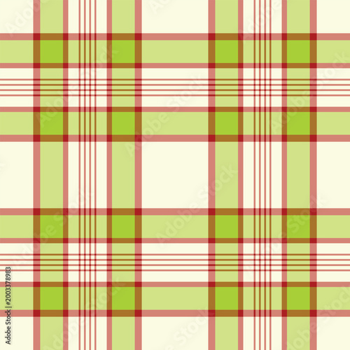 Korean pattern fabric vector, scratched plaid background texture. Jersey check textile tartan seamless in red and light yellow colors.