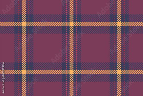 Classy check seamless vector, printout textile fabric pattern. Livingroom background texture plaid tartan in pink and indigo colors.