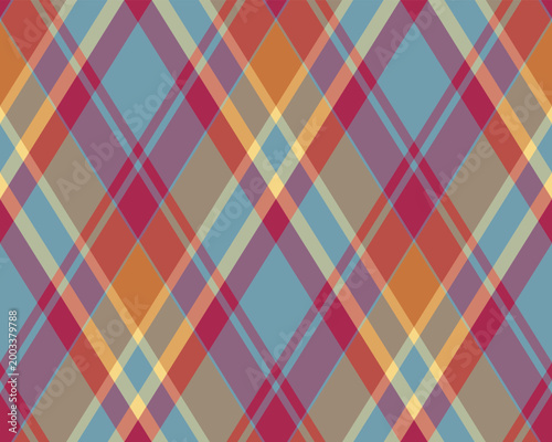 Argyle pattern of geometric rhombus. Harlequin check wallpaper design. Classic diamond shaped textile material for web background, print fabric clothing, sweater, wrapping paper, gift card, invitation