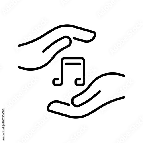Music protection icon. Entertainment and music rights line symbol. Black and white.