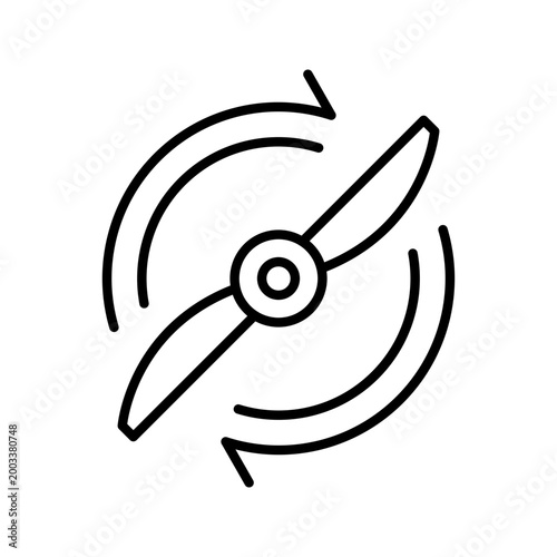 Propeller rotation icon. Industry and propulsion line symbol. Black and white.