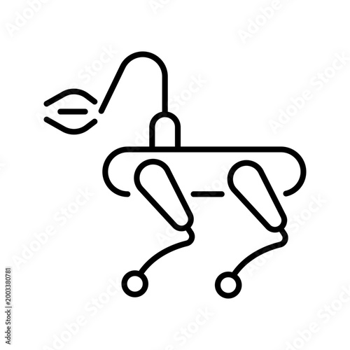 Robot dog icon. Technology and quadruped robots line symbol. Black and white.
