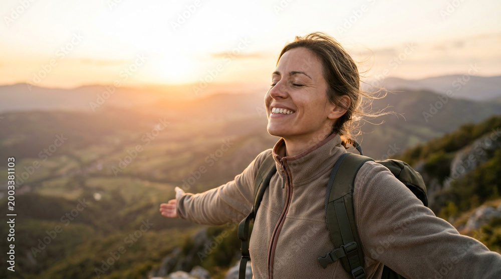 Naklejka premium young woman in the mountains