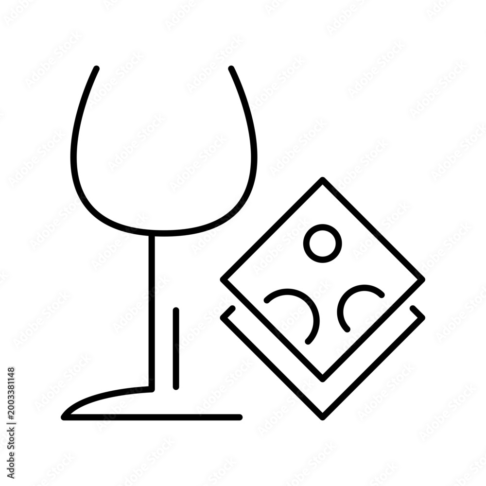 Fototapeta premium Wine cheese pairing icon. Food and wine pairing line symbol. Black and white.