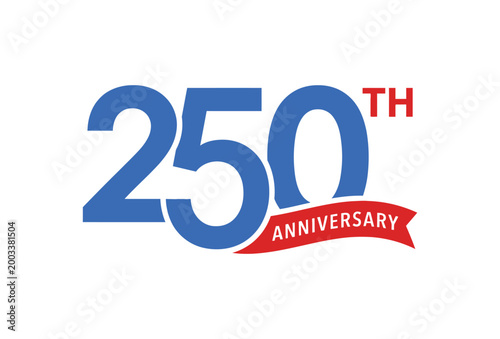 250th anniversary logo with blue and red colors isolated on white background