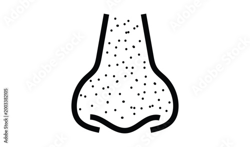 Nose with pores line Breathing icon vector illustration, black dots on human nose skin problem airborne Particle Illustration for Health and Design