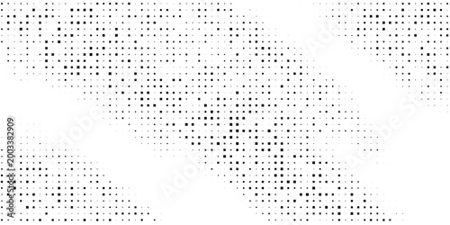 Abstract halftone corner fade with dark pixel dots forming smooth curved transition across white space, modern minimal monochrome background ideal for posters layouts presentations and graphic design