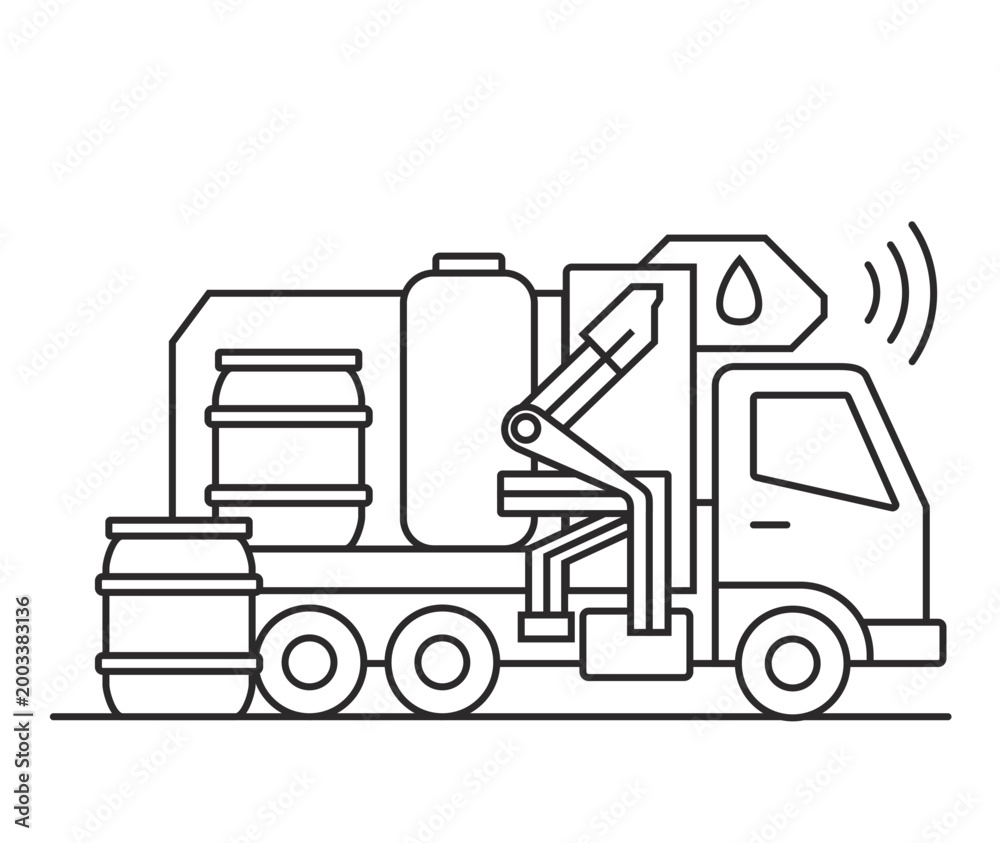 Fototapeta premium Industrial liquid waste vacuum truck line icon with smart sensor technology