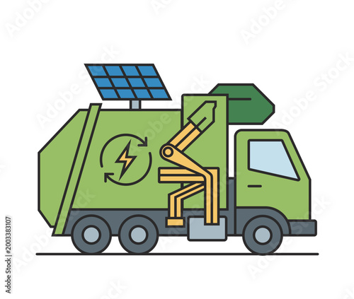 Advanced electric recycling truck powered by solar energy for eco city services