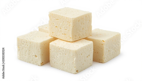 Firm Tofu Cubes Isolated on White Background — Plant‑Based Protein Ingredient Representing Healthy Vegan and Vegetarian Food
