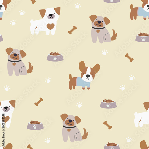 Cute dogs vector set. Dogs illustration collection. Pet character design with dog care, with dogs, shampoo, ball, dog food, bowl, toys, food, grooming supplies. Clipart of funny pet animals.