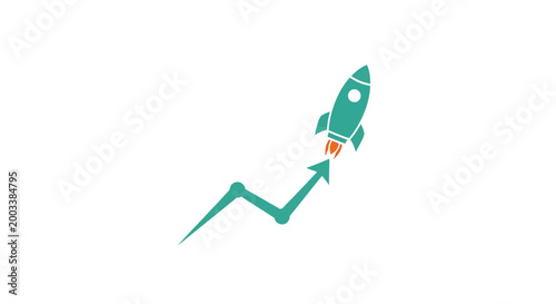 Green rocket ship launching upwards rapidly.
