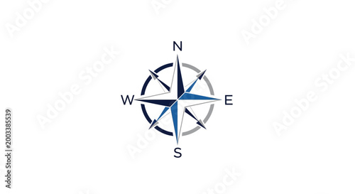 A blue and grey compass on a white background.
