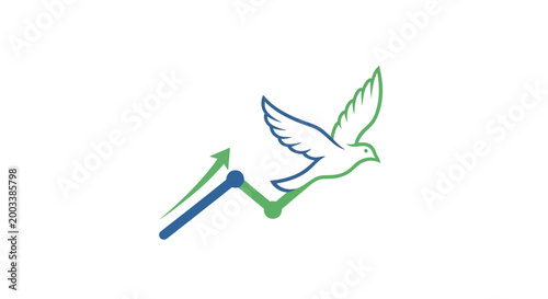 A blue and green bird flying upwards.