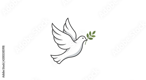 A white dove holding olive branch.