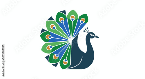 Vibrant peacock with colorful feathers displayed.