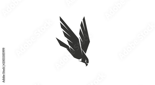 A black silhouette of a bird flying.