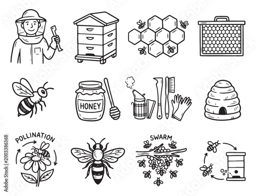 Beekeeping Clipart Set – Cute Bees, Honey Jar, Hive Elements