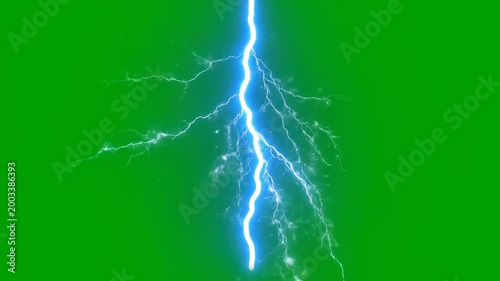 Striking Lightning Bolt on Green: A dazzling lightning bolt electrifies a green background, showcasing raw energy and power in a vivid display of natural phenomena.