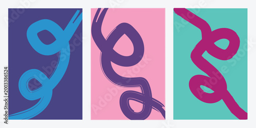 Three colorful abstract designs with wavy lines on different backgrounds design line pattern background. Resizable and editable, EPS 10.