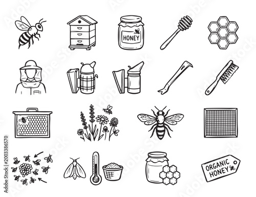 Beekeeping Sketch Collection – Apiary, Honeycomb, Bees Illustration